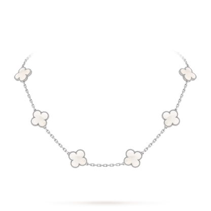 [Loran]CLASSIC LUCKY 10-MOTIF CLOVER NECKLACE WHITE GOLD COLLECTION