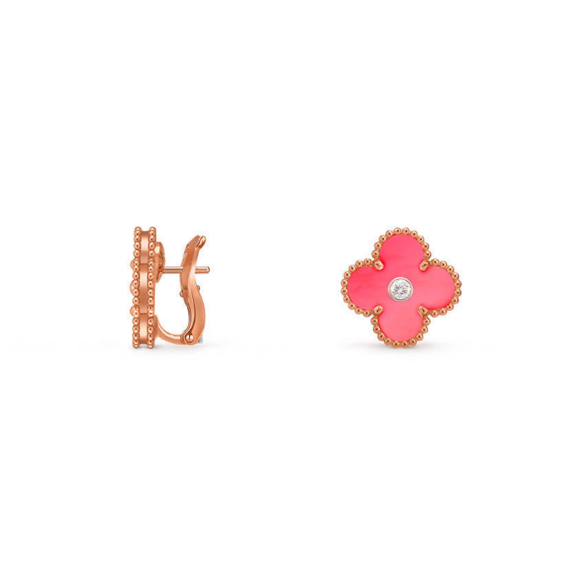 [Loran]15MM CLOVER FLOWER STUD EARRINGS DIAMOND-ROSE GOLD COLLECTION