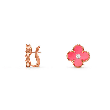 [Loran]15MM CLOVER FLOWER STUD EARRINGS DIAMOND-ROSE GOLD COLLECTION