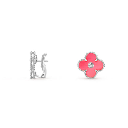 [Loran]15MM CLOVER FLOWER STUD EARRINGS DIAMOND-WHITE GOLD COLLECTION