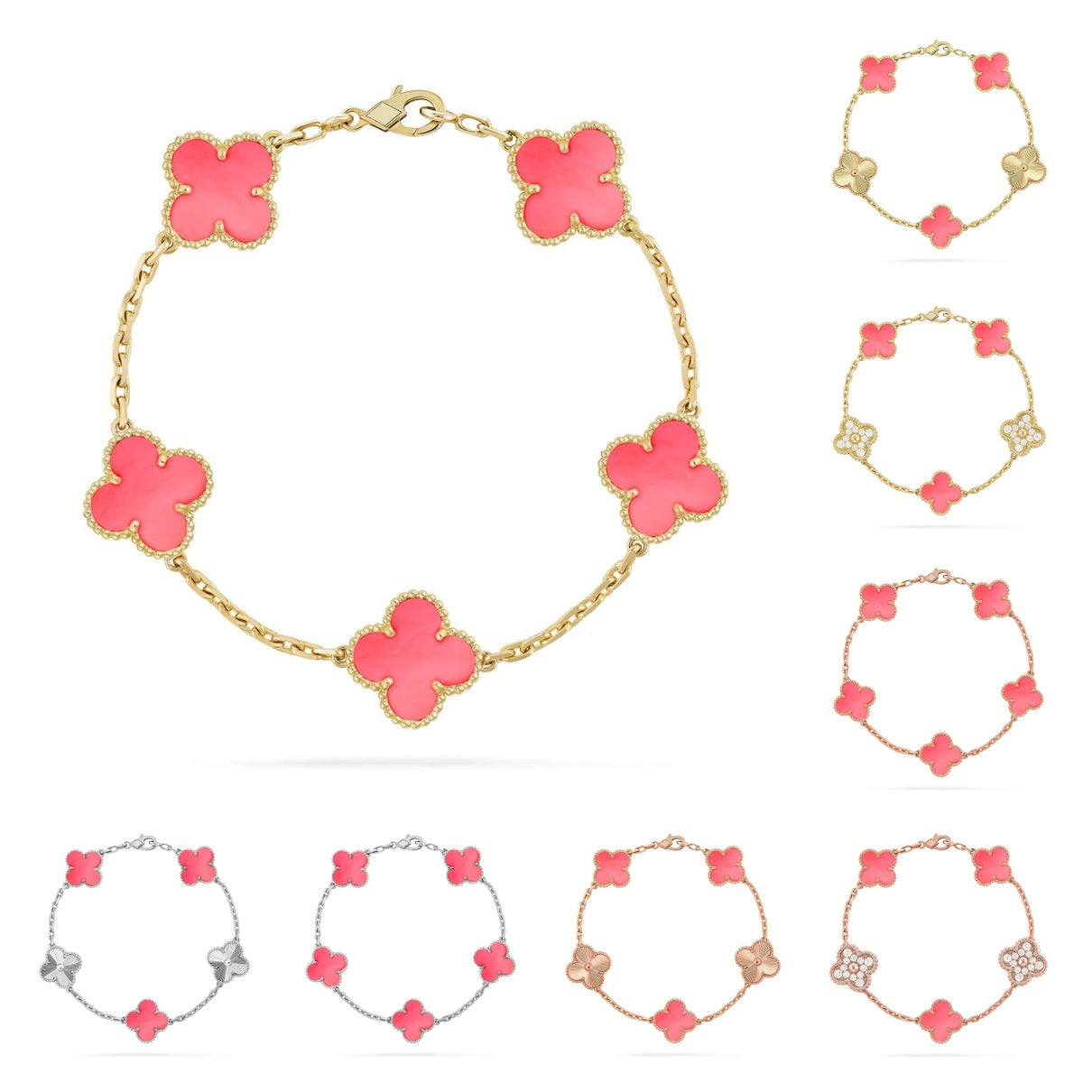 [Loran]LUCKY CLOVER 5-MOTIF BRACELET - PINK MOTHER-OF-PEARL COLLECTION