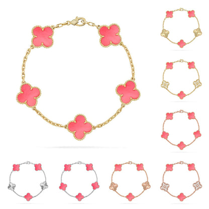 [Loran]LUCKY CLOVER 5-MOTIF BRACELET - PINK MOTHER-OF-PEARL COLLECTION