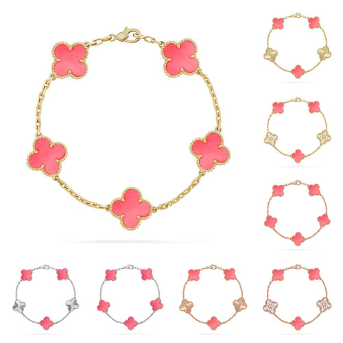 [Loran]LUCKY CLOVER 5-MOTIF BRACELET - PINK MOTHER-OF-PEARL COLLECTION