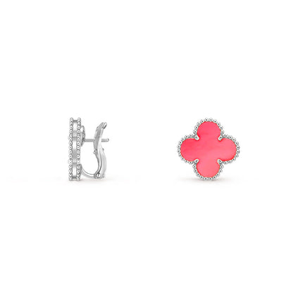 [Loran]15MM CLOVER FLOWER STUD EARRINGS WHITE GOLD COLLECTION