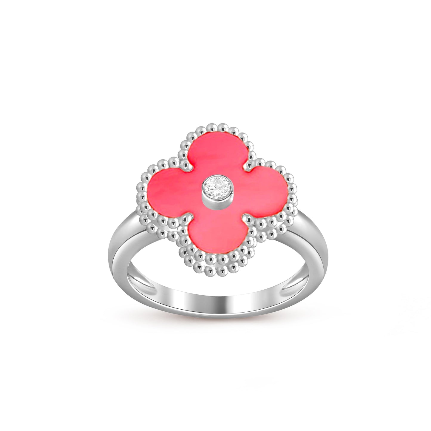 [Loran]LUCKY CLOVER DIAMOND-ACCENT WHITE GOLD RING COLLECTION