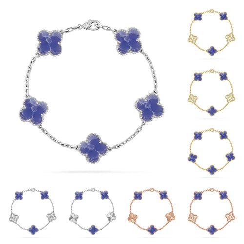 [Loran]LUCKY CLOVER 5-MOTIF BRACELET - BLUE LARIMAR COLLECTION