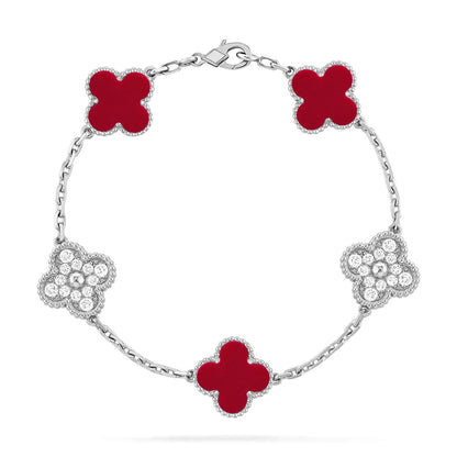 [Loran]LUCKY CLOVER 5-MOTIF BRACELET - RED CARNELIAN COLLECTION