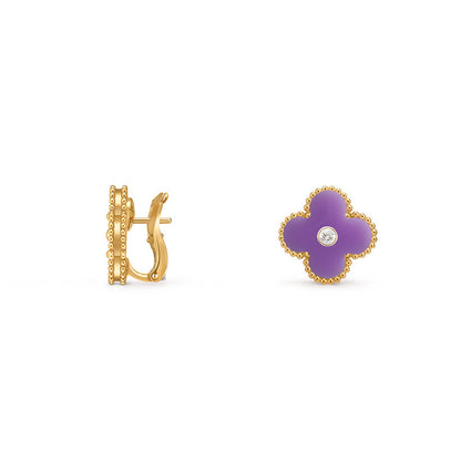 [Loran]15MM CLOVER FLOWER STUD EARRINGS DIAMOND-GOLD COLLECTION