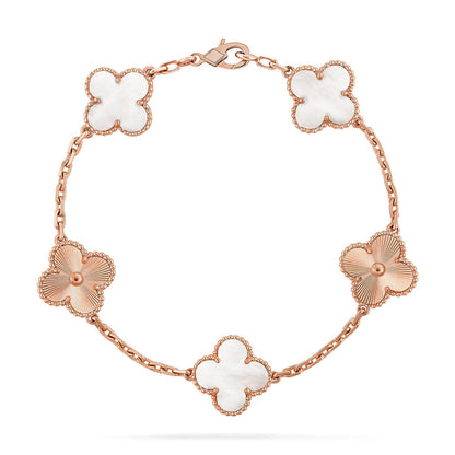 [Loran]LUCKY CLOVER 5-MOTIF BRACELET - WHITE MOTHER-OF-PEARL COLLECTION