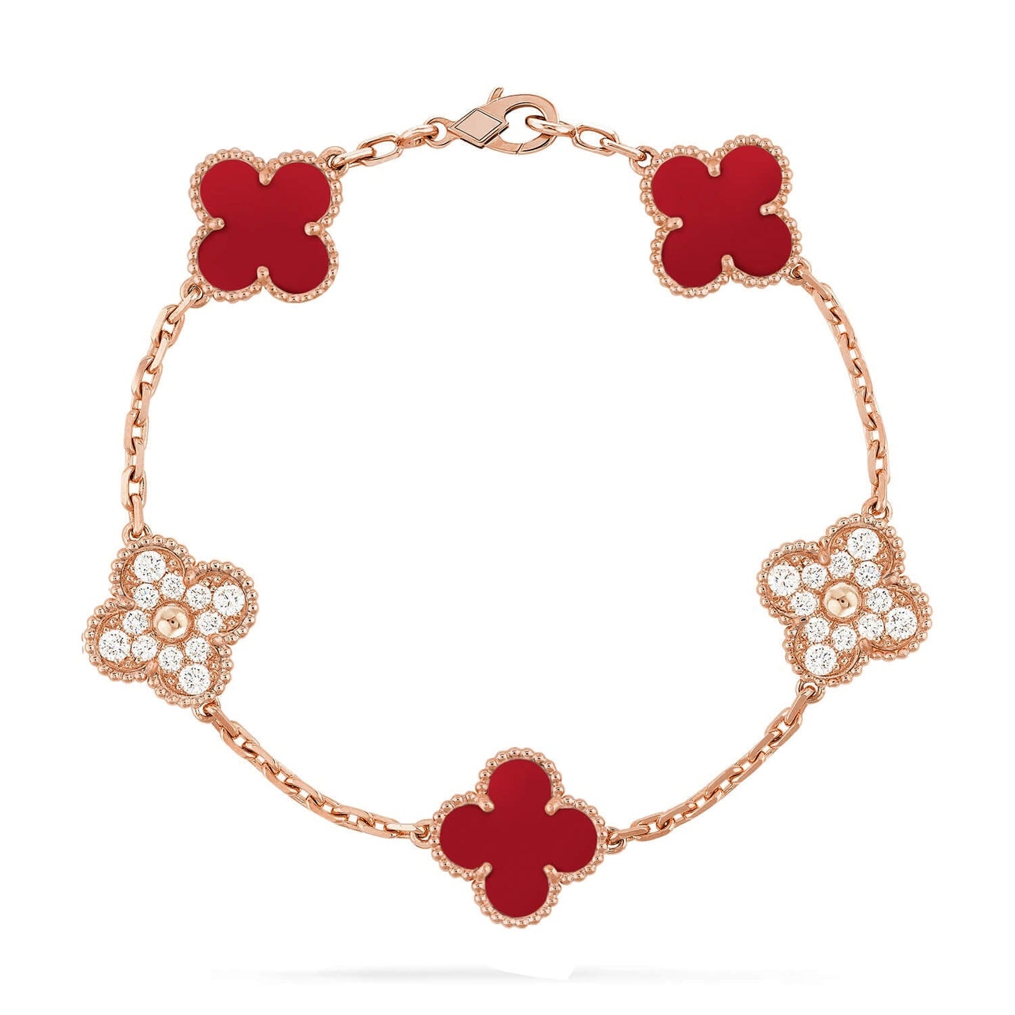[Loran]LUCKY CLOVER 5-MOTIF BRACELET - RED CARNELIAN COLLECTION