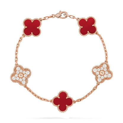[Loran]LUCKY CLOVER 5-MOTIF BRACELET - RED CARNELIAN COLLECTION