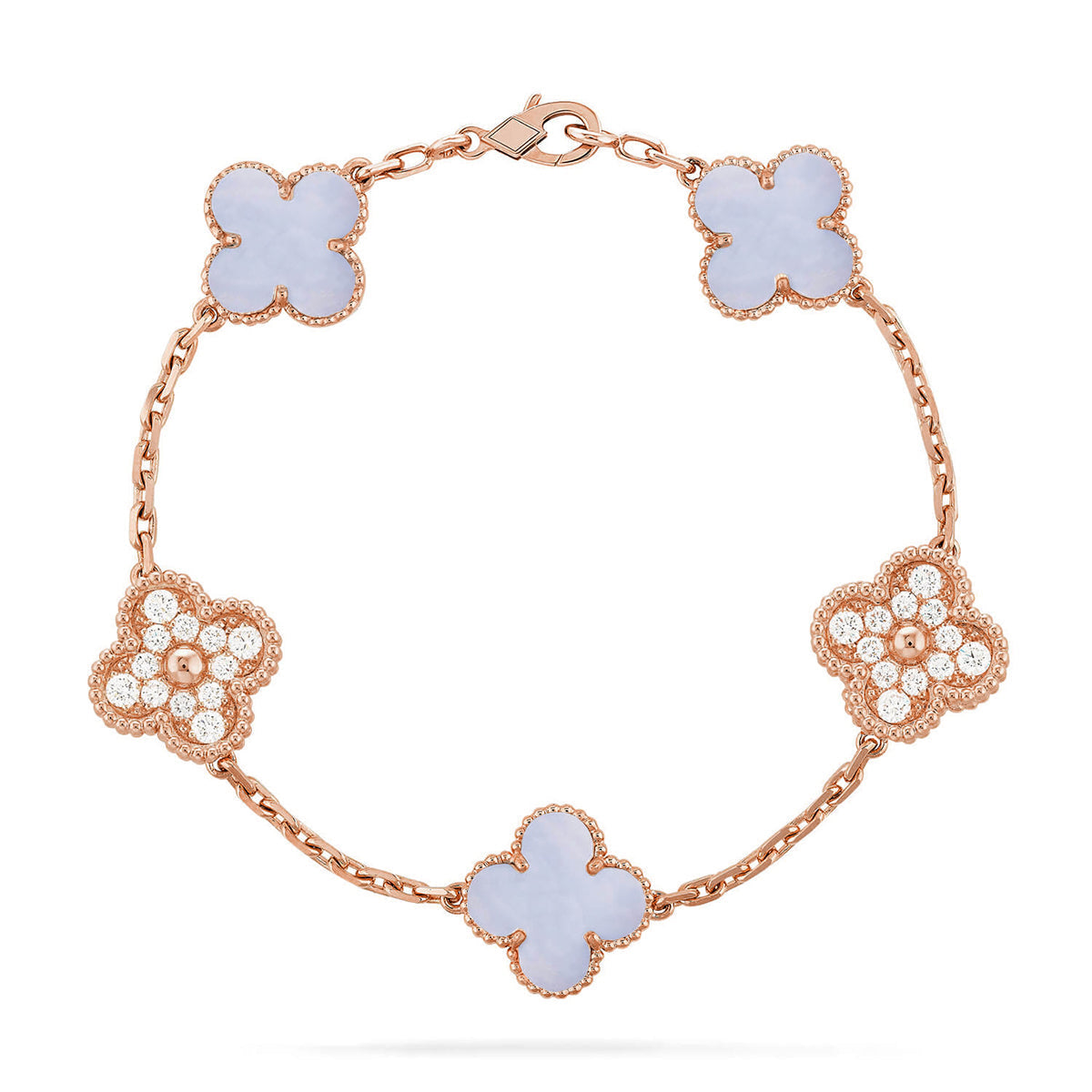 [Loran]LUCKY CLOVER 5-MOTIF BRACELET - PURPLE CHALCEDONY COLLECTION