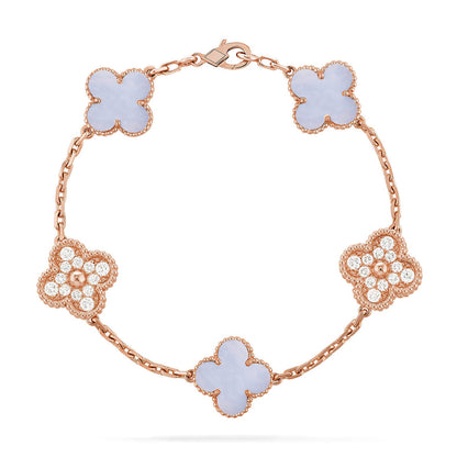 [Loran]LUCKY CLOVER 5-MOTIF BRACELET - PURPLE CHALCEDONY COLLECTION