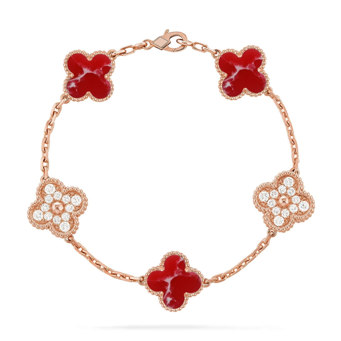 [Loran]LUCKY CLOVER 5-MOTIF BRACELET - RED LARIMAR COLLECTION