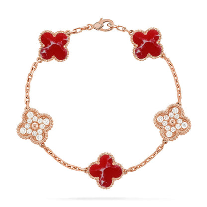 [Loran]LUCKY CLOVER 5-MOTIF BRACELET - RED LARIMAR COLLECTION