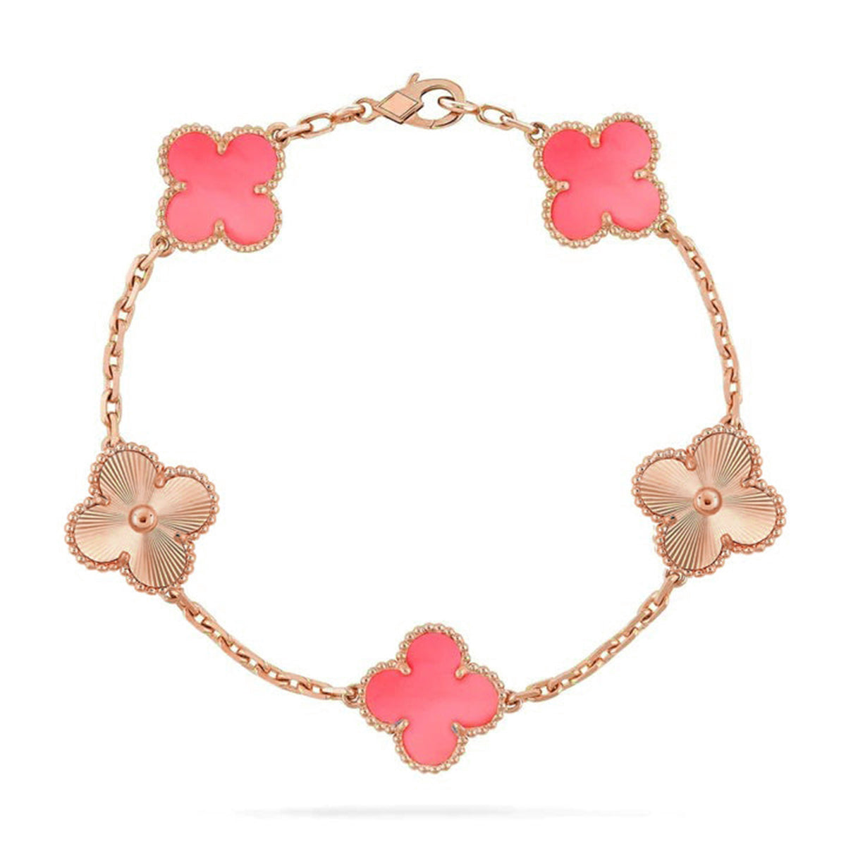 [Loran]LUCKY CLOVER 5-MOTIF BRACELET - PINK MOTHER-OF-PEARL COLLECTION