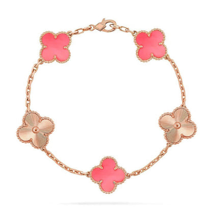 [Loran]LUCKY CLOVER 5-MOTIF BRACELET - PINK MOTHER-OF-PEARL COLLECTION