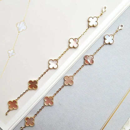 [Loran]LUCKY CLOVER 5-MOTIF BRACELET - PINK MOTHER-OF-PEARL COLLECTION