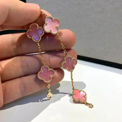 [Loran]LUCKY CLOVER 5-MOTIF BRACELET - PINK MOTHER-OF-PEARL COLLECTION
