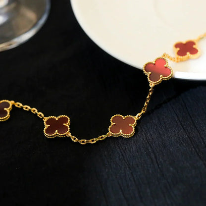 [Loran]LUCKY CLOVER 5-MOTIF BRACELET - RED CARNELIAN COLLECTION