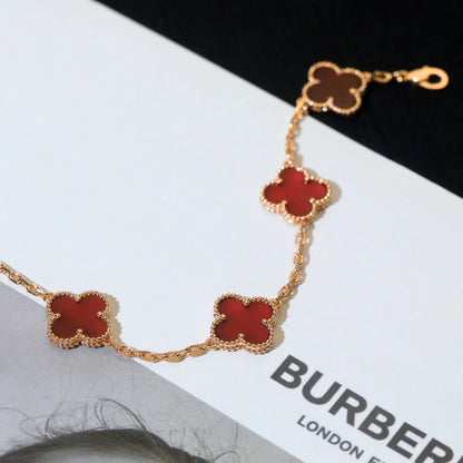 [Loran]LUCKY CLOVER 5-MOTIF BRACELET - RED CARNELIAN COLLECTION