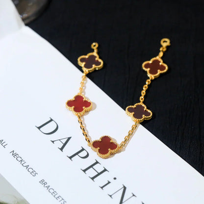 [Loran]LUCKY CLOVER 5-MOTIF BRACELET - RED CARNELIAN COLLECTION