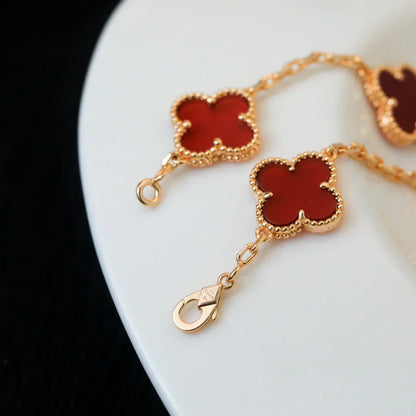 [Loran]LUCKY CLOVER 5-MOTIF BRACELET - RED CARNELIAN COLLECTION
