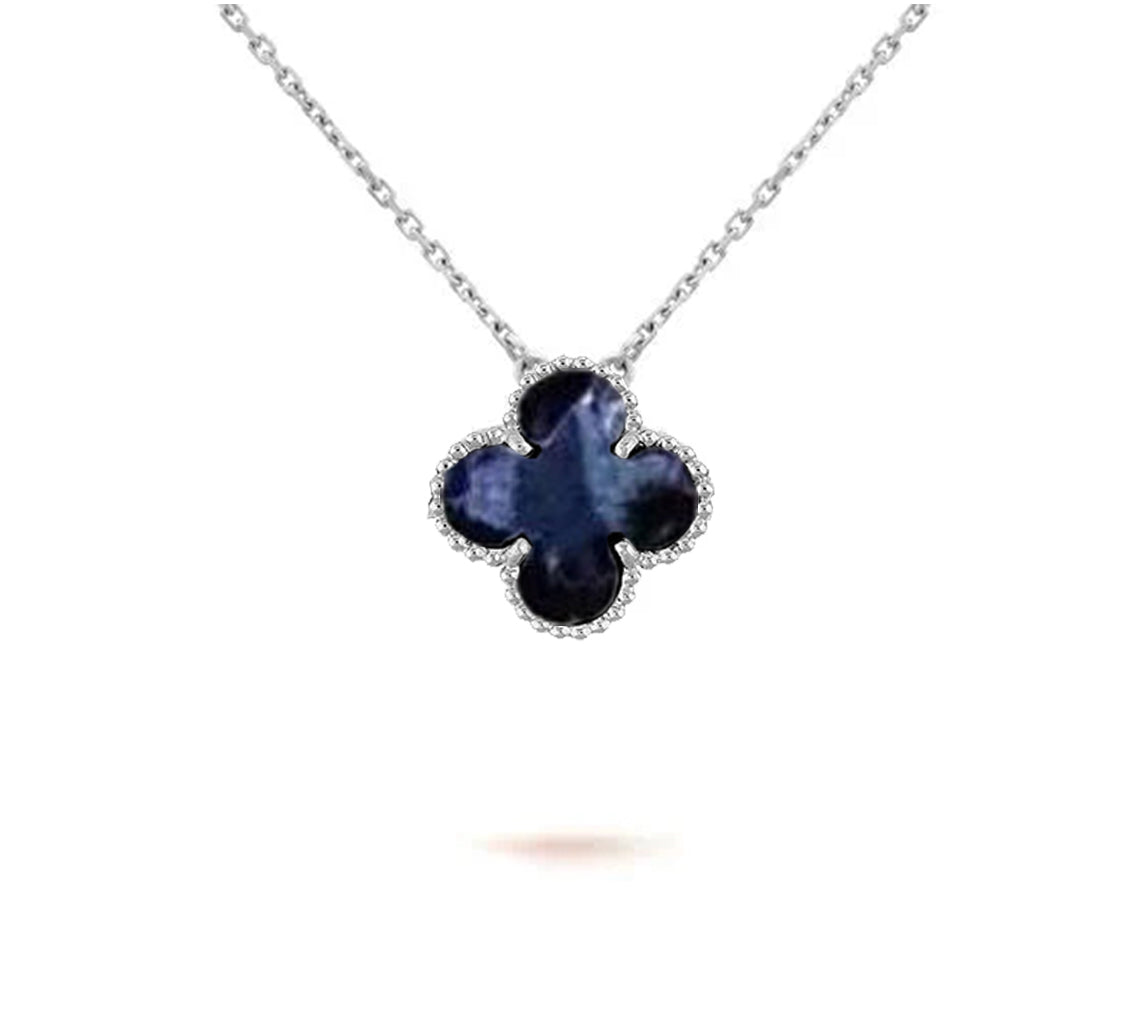 [Loran]15MM CLOVER FLOWER PENDANT NECKLACE WHITE GOLD COLLECTION