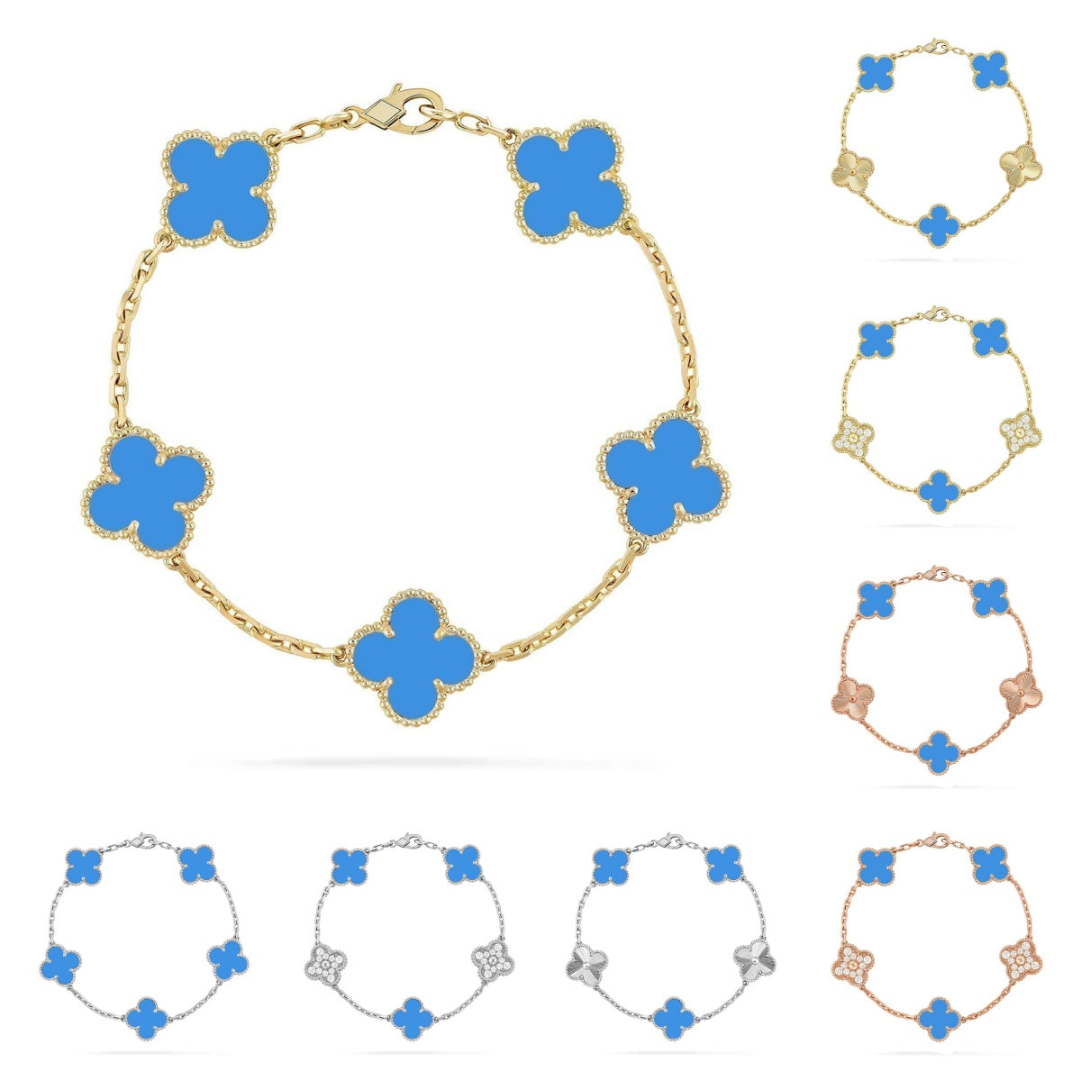 [Loran]LUCKY CLOVER 5-MOTIF BRACELET - BLUE AGATE COLLECTION