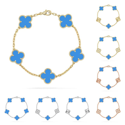 [Loran]LUCKY CLOVER 5-MOTIF BRACELET - BLUE AGATE COLLECTION