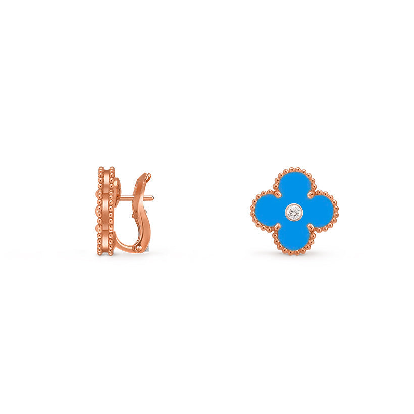 [Loran]15MM CLOVER FLOWER STUD EARRINGS DIAMOND-ROSE GOLD COLLECTION