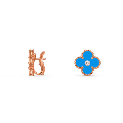[Loran]15MM CLOVER FLOWER STUD EARRINGS DIAMOND-ROSE GOLD COLLECTION