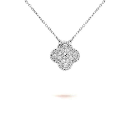 [Loran]15MM CLOVER FLOWER PENDANT NECKLACE WHITE GOLD COLLECTION