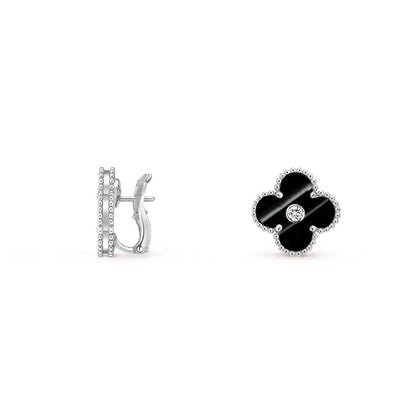 [Loran]15MM CLOVER FLOWER STUD EARRINGS DIAMOND-WHITE GOLD COLLECTION