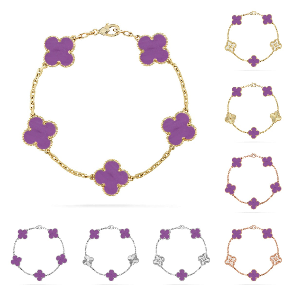 [Loran]LUCKY CLOVER 5-MOTIF BRACELET - VIOLET COLLECTION
