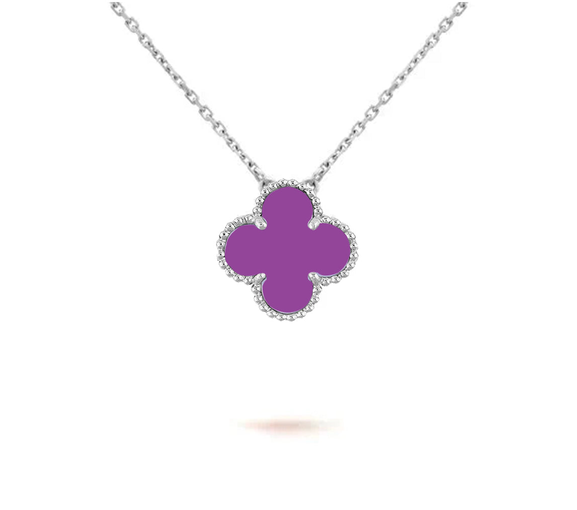 [Loran]15MM CLOVER FLOWER PENDANT NECKLACE WHITE GOLD COLLECTION