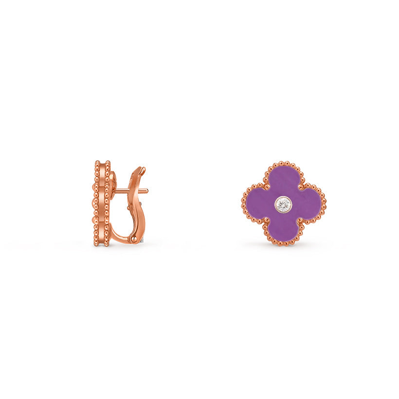 [Loran]15MM CLOVER FLOWER STUD EARRINGS DIAMOND-ROSE GOLD COLLECTION