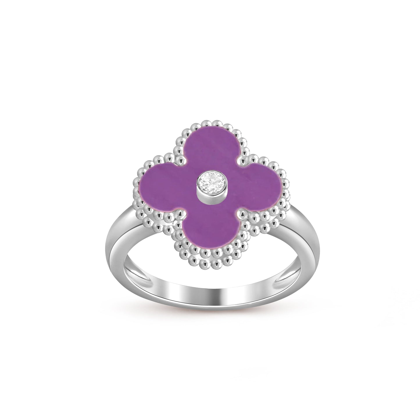 [Loran]LUCKY CLOVER DIAMOND-ACCENT WHITE GOLD RING COLLECTION