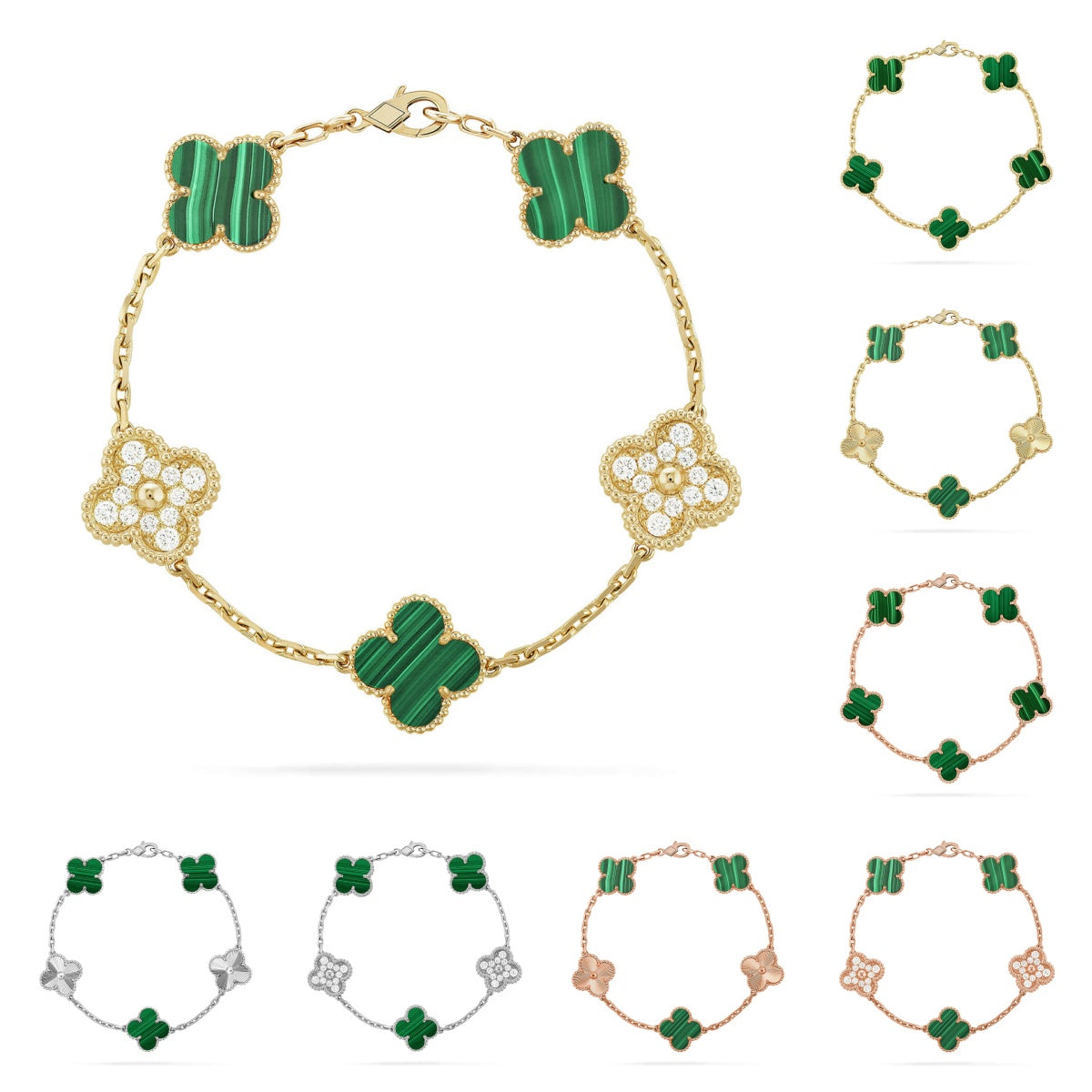 [Loran]LUCKY CLOVER 5-MOTIF BRACELET - MALACHITE COLLECTION