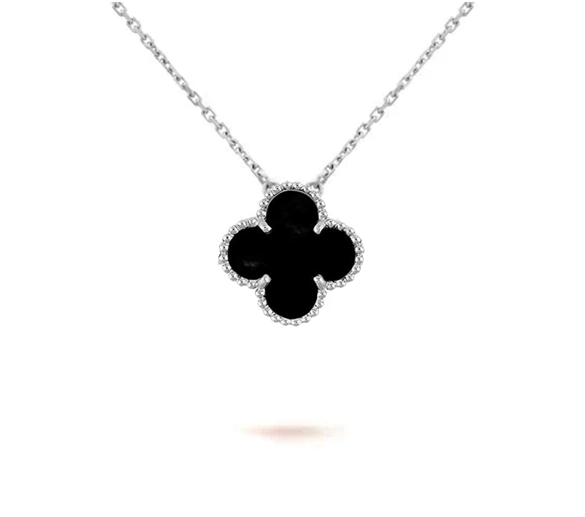 [Loran]15MM CLOVER FLOWER PENDANT NECKLACE WHITE GOLD COLLECTION