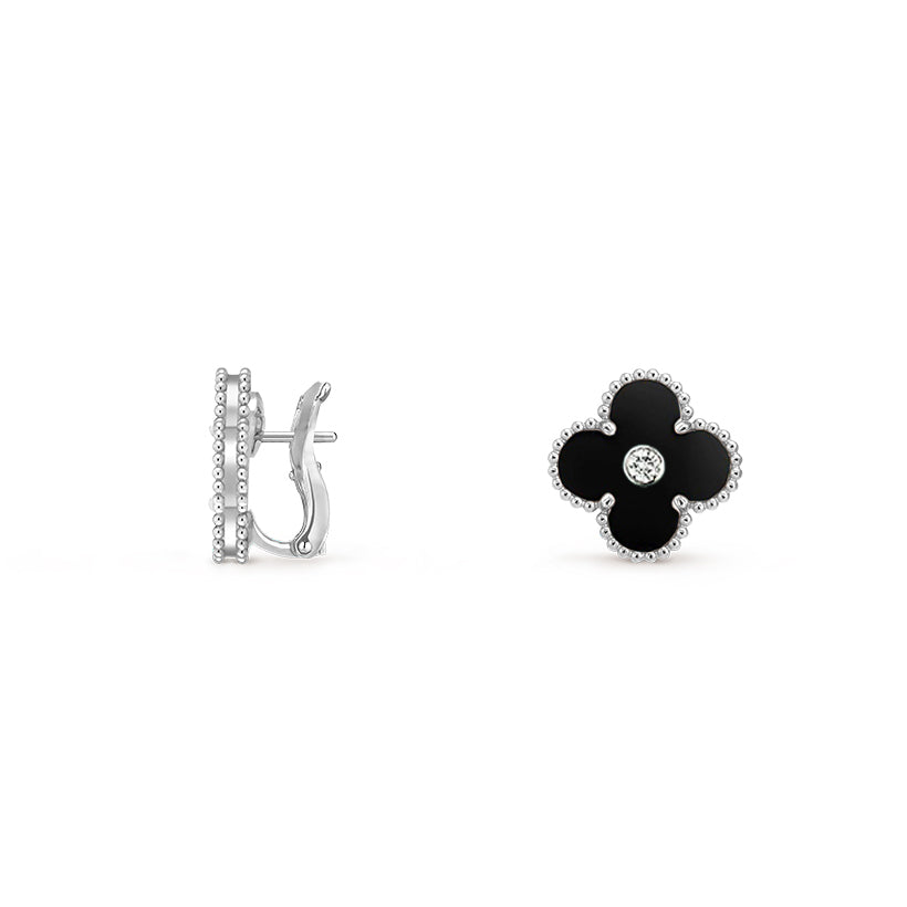 [Loran]15MM CLOVER FLOWER STUD EARRINGS DIAMOND-WHITE GOLD COLLECTION