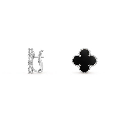 [Loran]15MM CLOVER FLOWER STUD EARRINGS WHITE GOLD COLLECTION