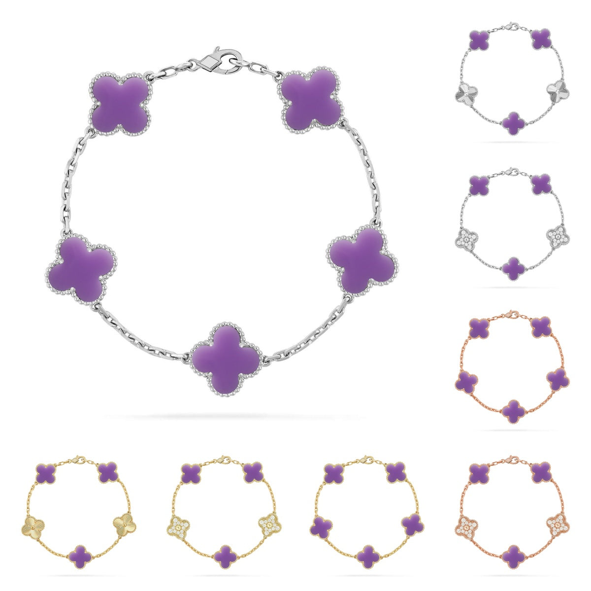 [Loran]LUCKY CLOVER 5-MOTIF BRACELET - LAVENDER COLLECTION