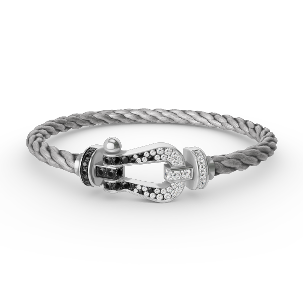 [Loran]FORCE LARGE HORSESHOE BLACK & WHITE DIAMOND BRACELET - WHITE GOLD