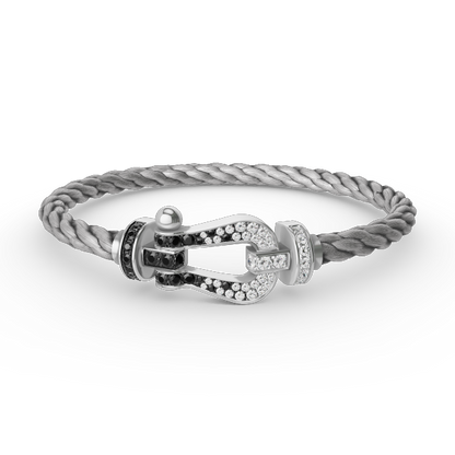 [Loran]FORCE LARGE HORSESHOE BLACK & WHITE DIAMOND BRACELET - WHITE GOLD