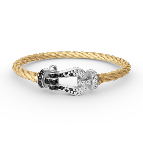 [Loran]FORCE LARGE HORSESHOE BLACK & WHITE DIAMOND BRACELET - WHITE GOLD