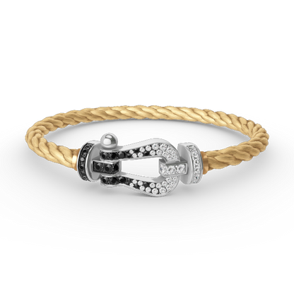 [Loran]FORCE LARGE HORSESHOE BLACK & WHITE DIAMOND BRACELET - WHITE GOLD