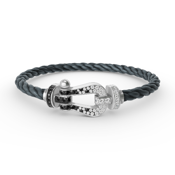 [Loran]FORCE LARGE HORSESHOE BLACK & WHITE DIAMOND BRACELET - WHITE GOLD