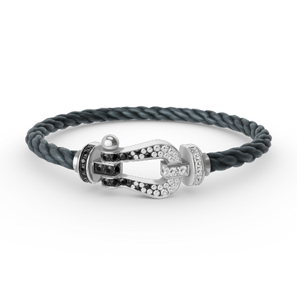[Loran]FORCE LARGE HORSESHOE BLACK & WHITE DIAMOND BRACELET - WHITE GOLD