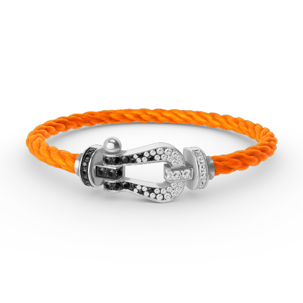 [Loran]FORCE LARGE HORSESHOE BLACK & WHITE DIAMOND BRACELET - WHITE GOLD